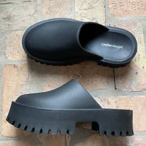 Jeffrey Campbell black rubber mules